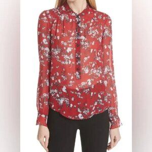 Floryday womens blouse shirt Small Pink floral long sleeve sheer